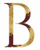 Foto rosso scuro e glitter dorato lettera maiuscola b con effetto dispersione illustrazione isolata elemento alfabeto festivo per biglietti di nozze cancelleria vacanze biglietti e inviti festivi