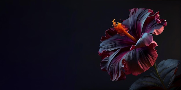 dark red hibiscus flower black background