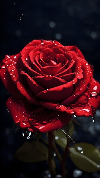 Dark red rose with Water Theam ai Generated