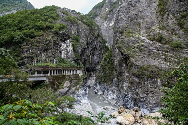 Dark river in taroko national park after rain storm in taiwan