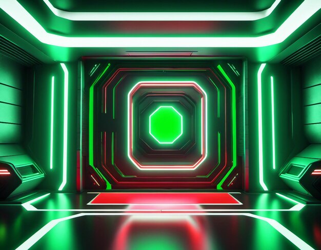 Dark room science fiction background neon