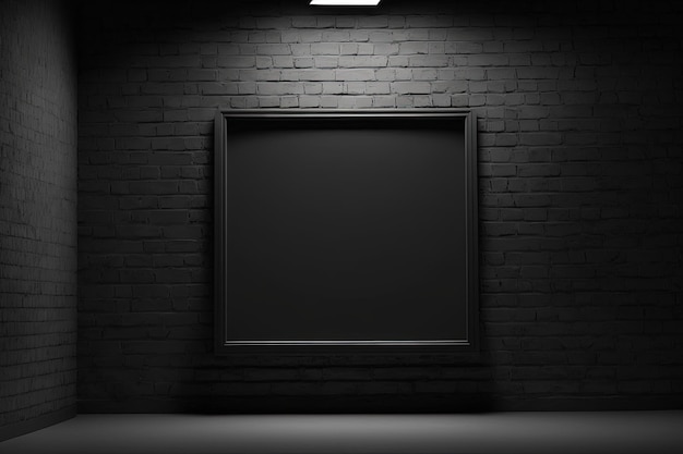 A dark room with a brick wall and a black picture frame generative AI