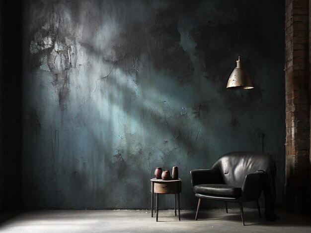 Photo a dark room with a chair and a lamp on the wall