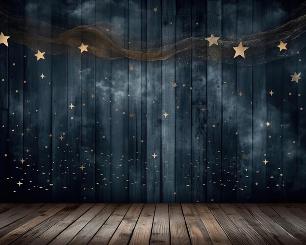 Photo a dark room with a curtain and stars on it