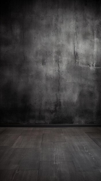 a dark room with a dark wall and a wooden floor with a dark gray wall behind it