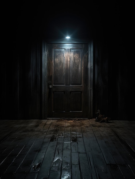 Photo a dark room with a door ai generated