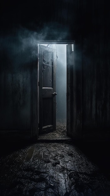 Photo a dark room with a door open to the dark