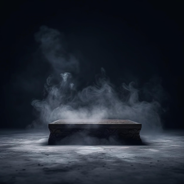 A dark room with a large piece of soap and smoke coming out of it.