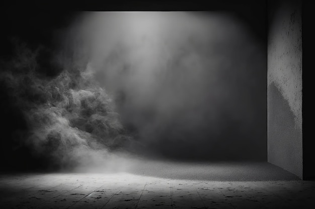 Premium Photo | A dark room with a light on the ceiling and smoke on the  floor