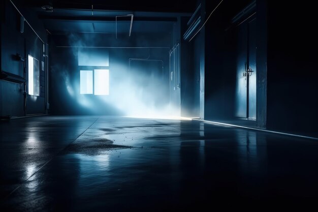 A dark room with a light coming through the window generative AI