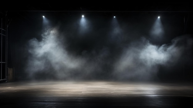 Dark room with light Stage white smoke