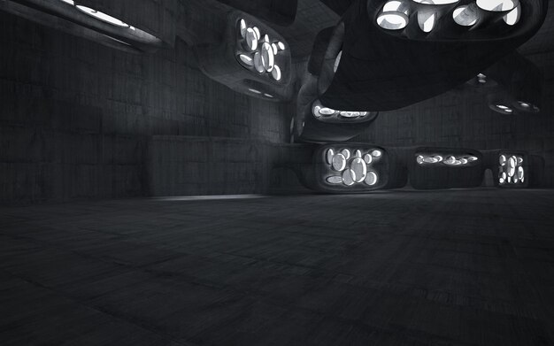 A dark room with a lot of lights and a large metal structure.