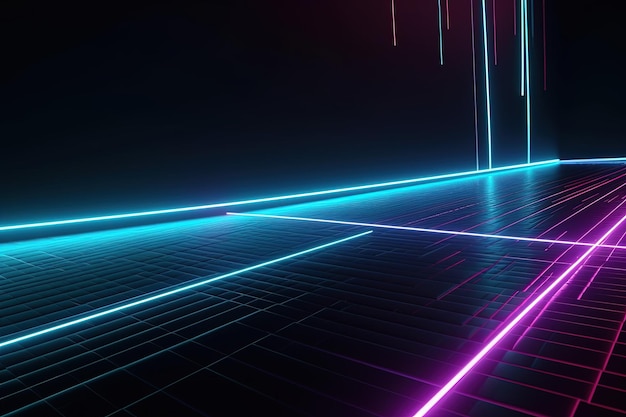 A dark room with neon lines on the floor generative AI