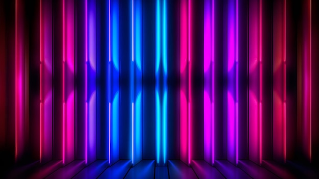 a dark room with a purple and pink neon lights.