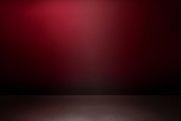 A dark room with a red wall and a light on the wall.