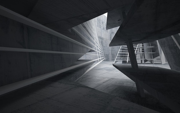 A dark room with a staircase and a light on the wall.