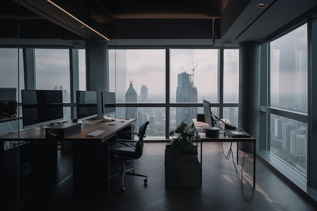 A dark room with a view of the city of london