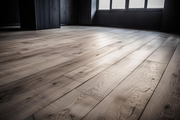 A dark room with a white oak floor.