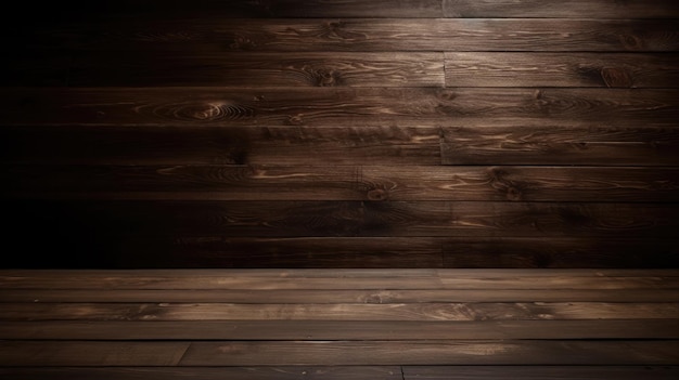 A dark room with a wooden floor and a dark wood floor.