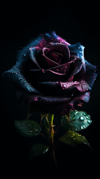 A dark rose with water drops on it