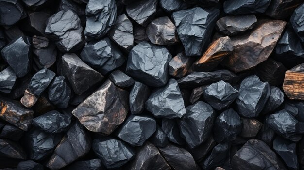 Photo dark rough stones of various sizes with sharp edges