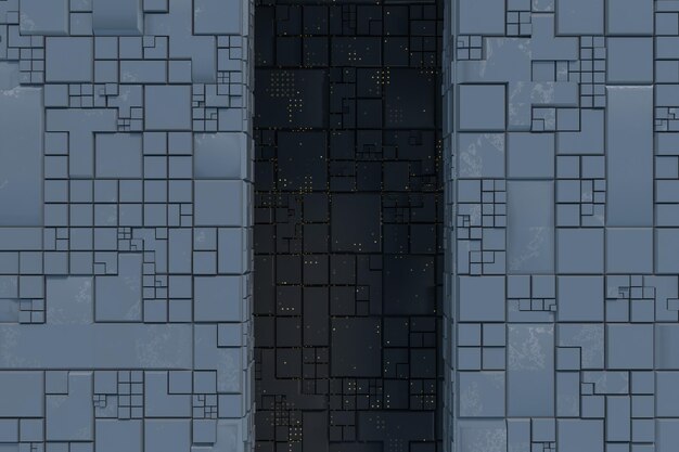 Foto ruine scure con struttura di circuito parete architettura sci-fi sfondo rendering 3d disegno digitale computerizzato