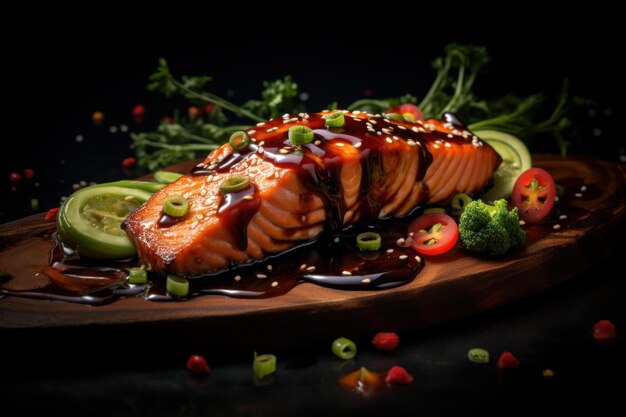 Photo dark salmon soy sauce generate ai