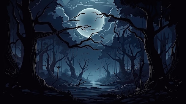 Dark and scary forest at the night