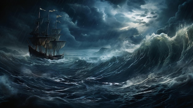 Dark sea stormy background