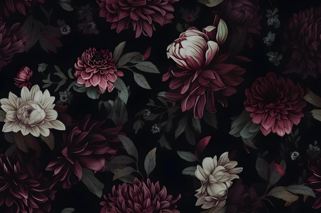Photo dark seamless floral pattern ai generative illustration