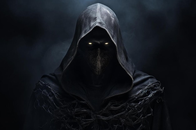 the dark side of the head of a man with a black cloak.