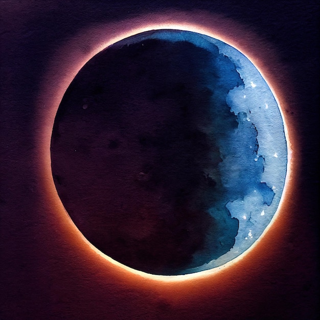 달의 어두운 면, 수채화 그림.