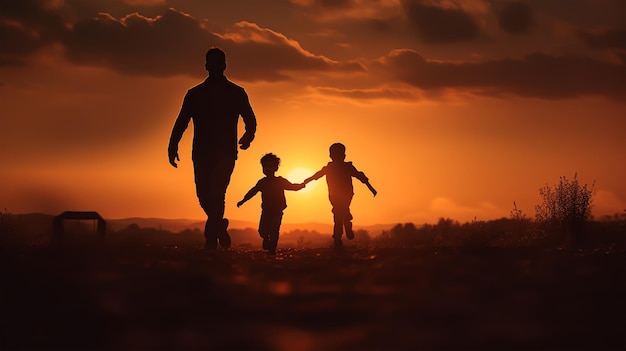 dark silhouette image of a happy couple running at a beach