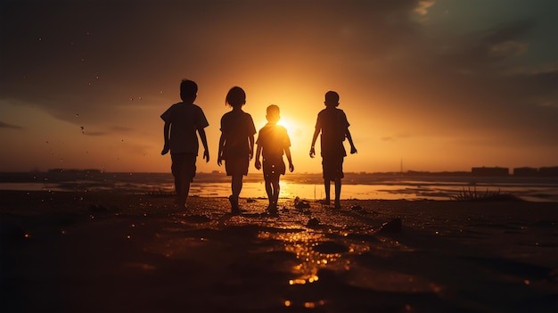 dark silhouette image of a kids walking