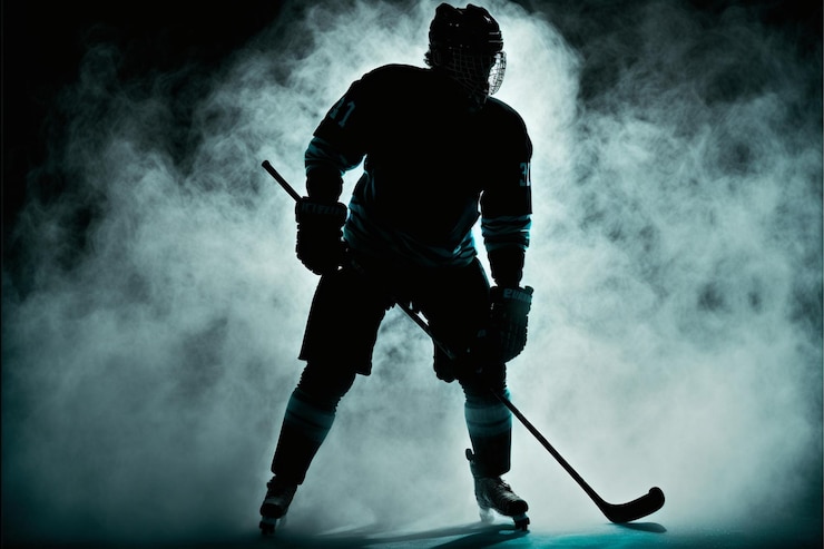 Photo dark silhouette of a male hockey player in a uniform generative ai