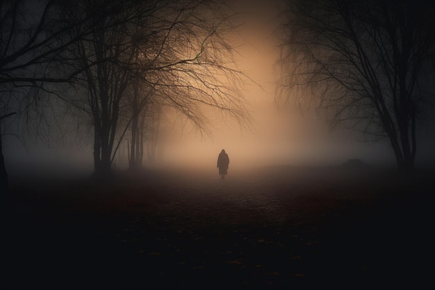 Premium AI Image | dark_silhouette_standing_in_fog_walking_alone_out