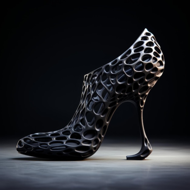 Photo dark silver curvilinear 3d printed shoes by michael j besson