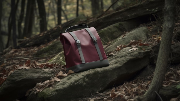 Dark Silver And Maroon Bag On The Edge Of Woods