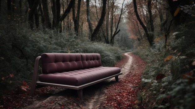 Dark Silver And Maroon Sofa On The Edge Of Woods