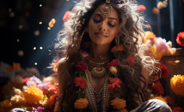 a dark skin woman as hindu goddess