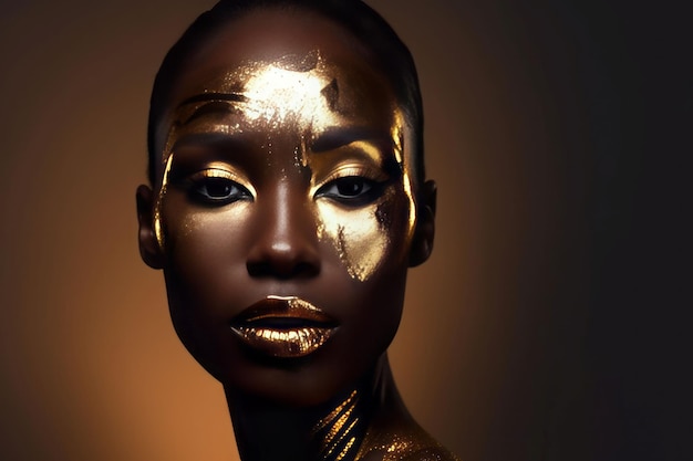 Dark skinned girl gold Model african Generate Ai