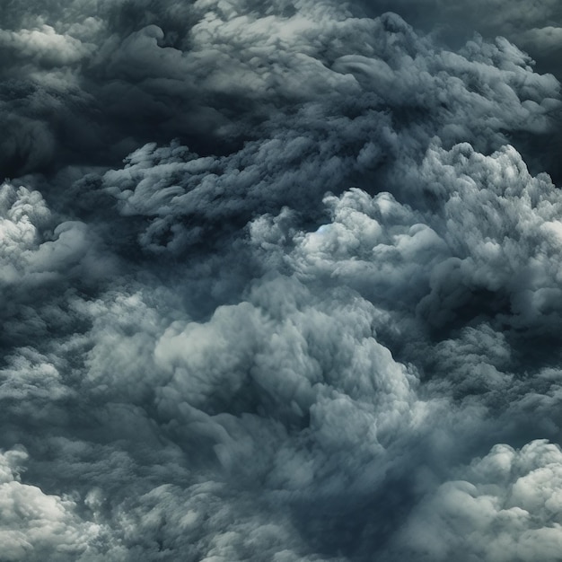 구름이 있는 어두운 하늘과 오른쪽 하단에 "폭풍우"라는 단어가 있습니다.