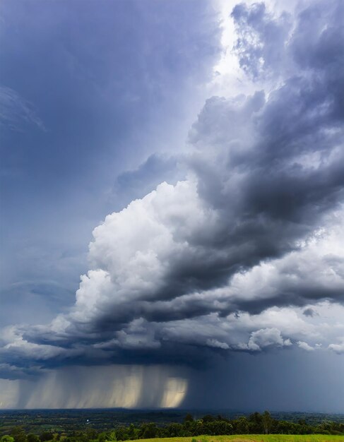 The dark sky with heavy clouds converging and a violent storm before the rain