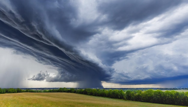 The dark sky with heavy clouds converging and a violent storm before the rain