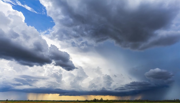 The dark sky with heavy clouds converging and a violent storm before the rain