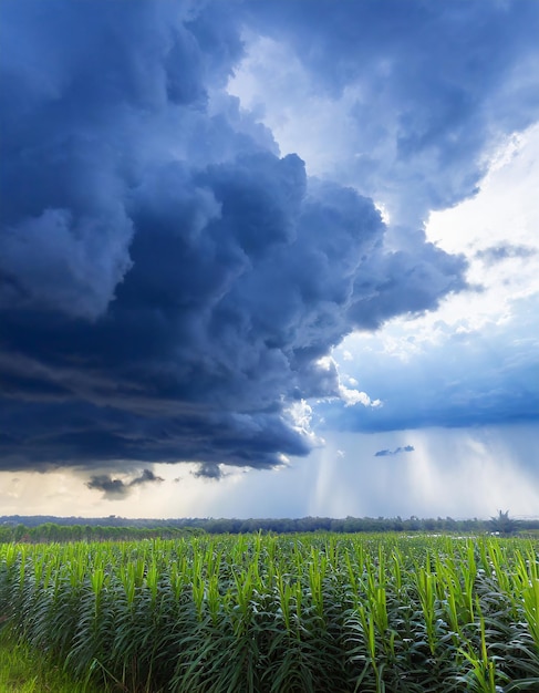 The dark sky with heavy clouds converging and a violent storm before the rain