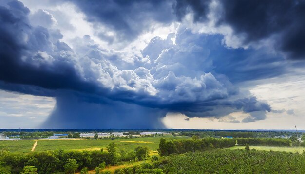 The dark sky with heavy clouds converging and a violent storm before the rain