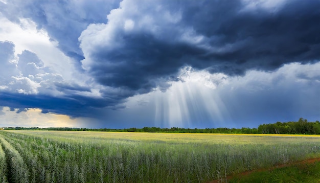 The dark sky with heavy clouds converging and a violent storm before the rain