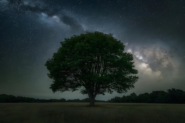 Dark sky with the Milky Way over the tree