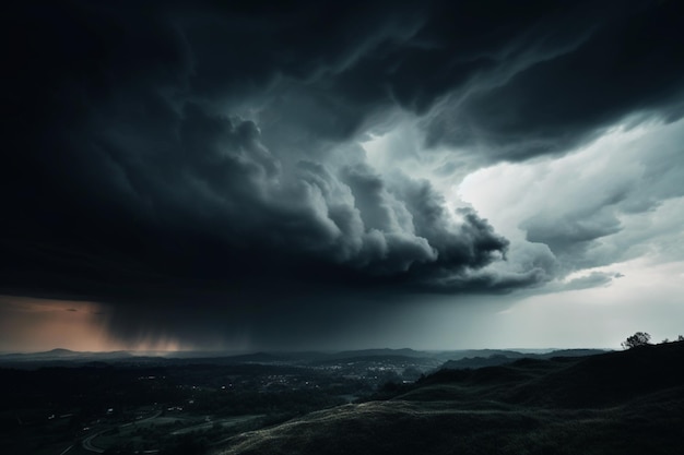 A dark sky with a storm approaching the horizon